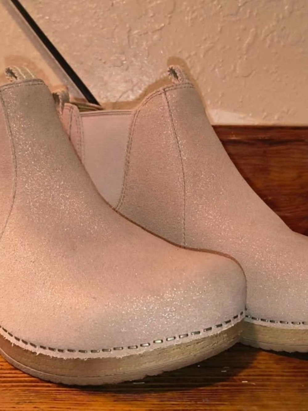 Dansko Beige Suede Ankle Boots with Stacked Heel - Picture 3 of 7